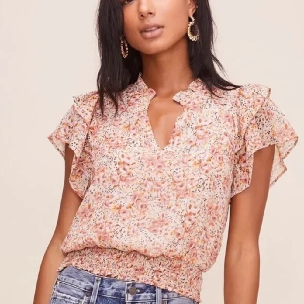 ASTR the Label Flutter Sleeve Peasant Top Sz M